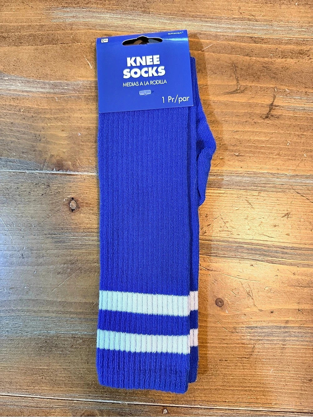 Blue Knee Socks with White Stripes Blue & White ~ New ~ Size 4-10